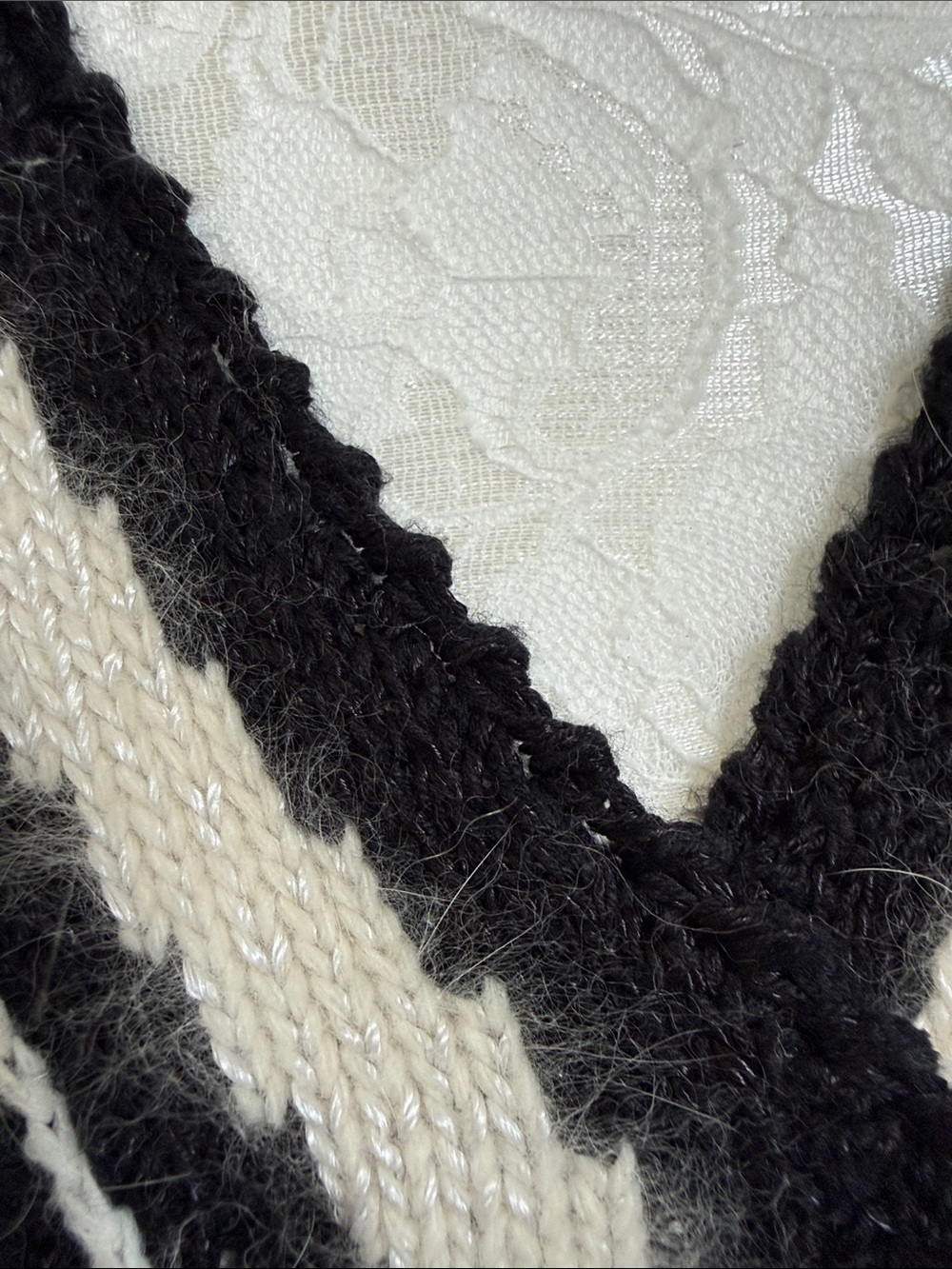 VTG 80s 90s Sostanza Angora Blend Faux Wrap Zebra Stripe Knit Sweater L - Picture 4 of 11